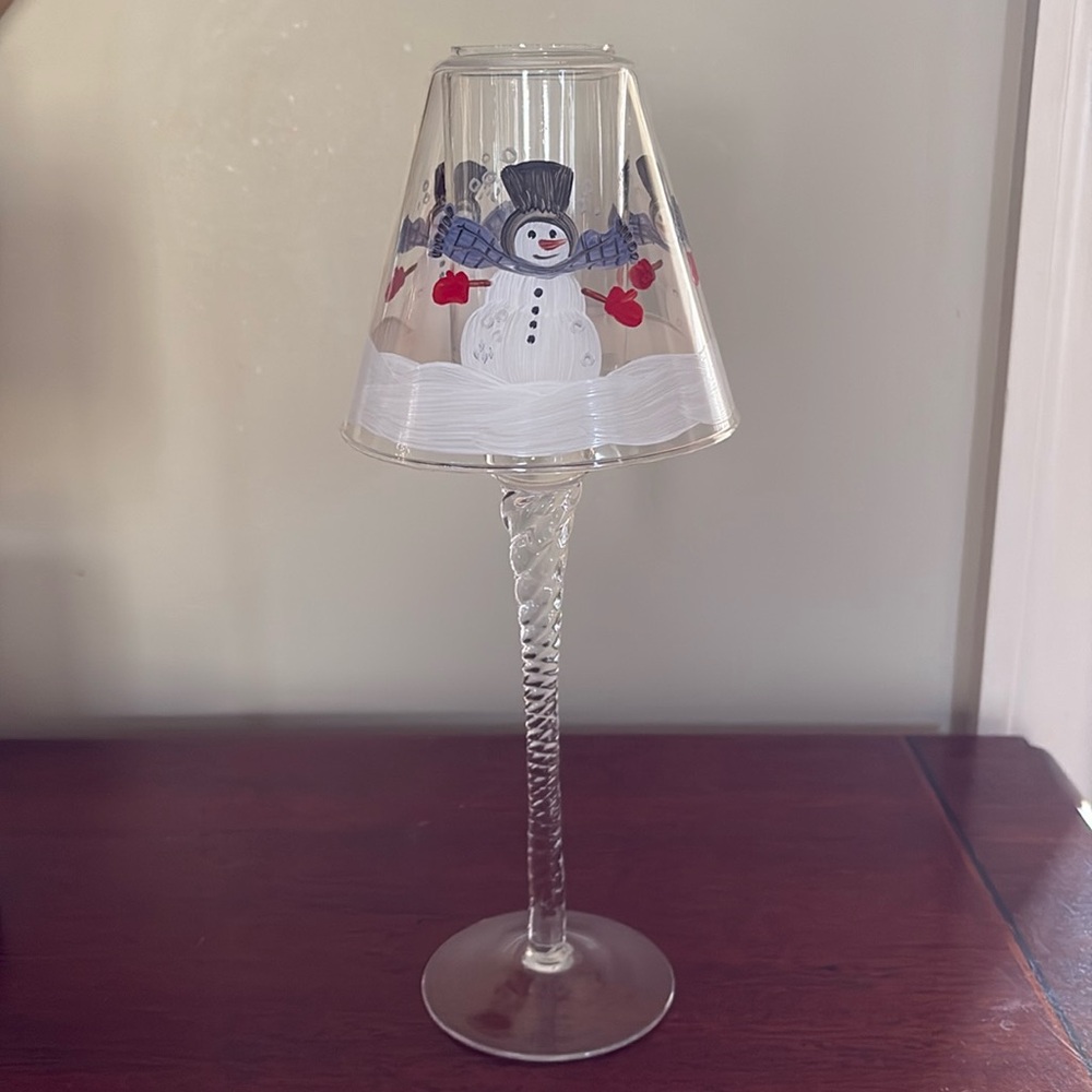 Glass Snowman Tea light Holder